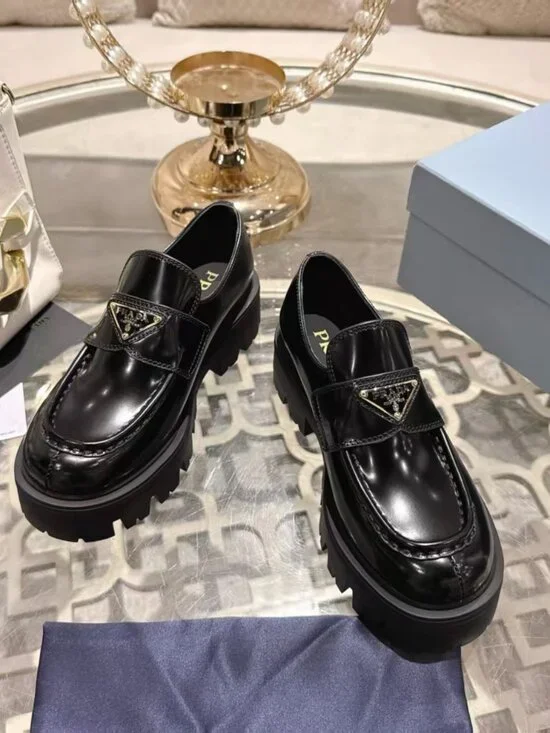Women's Black Patent Prada Loafers - Picture 5 of 9